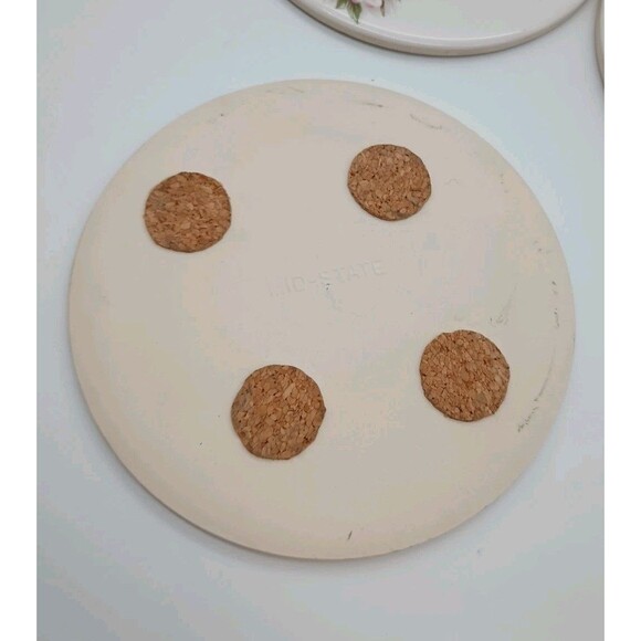 Vtg Mid-State Ceramic Trivets Cherry Spring Blossom 6"Round Set Of 5 - Picture 6 of 7